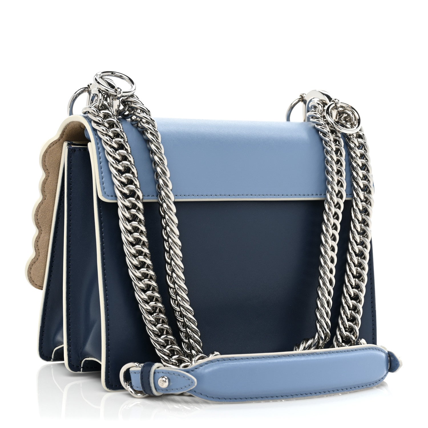 Fendi Vitello Liberty Pearl Scalloped Small Kan I Shoulder Bag Nebula Blu Scuro 3 of 18
