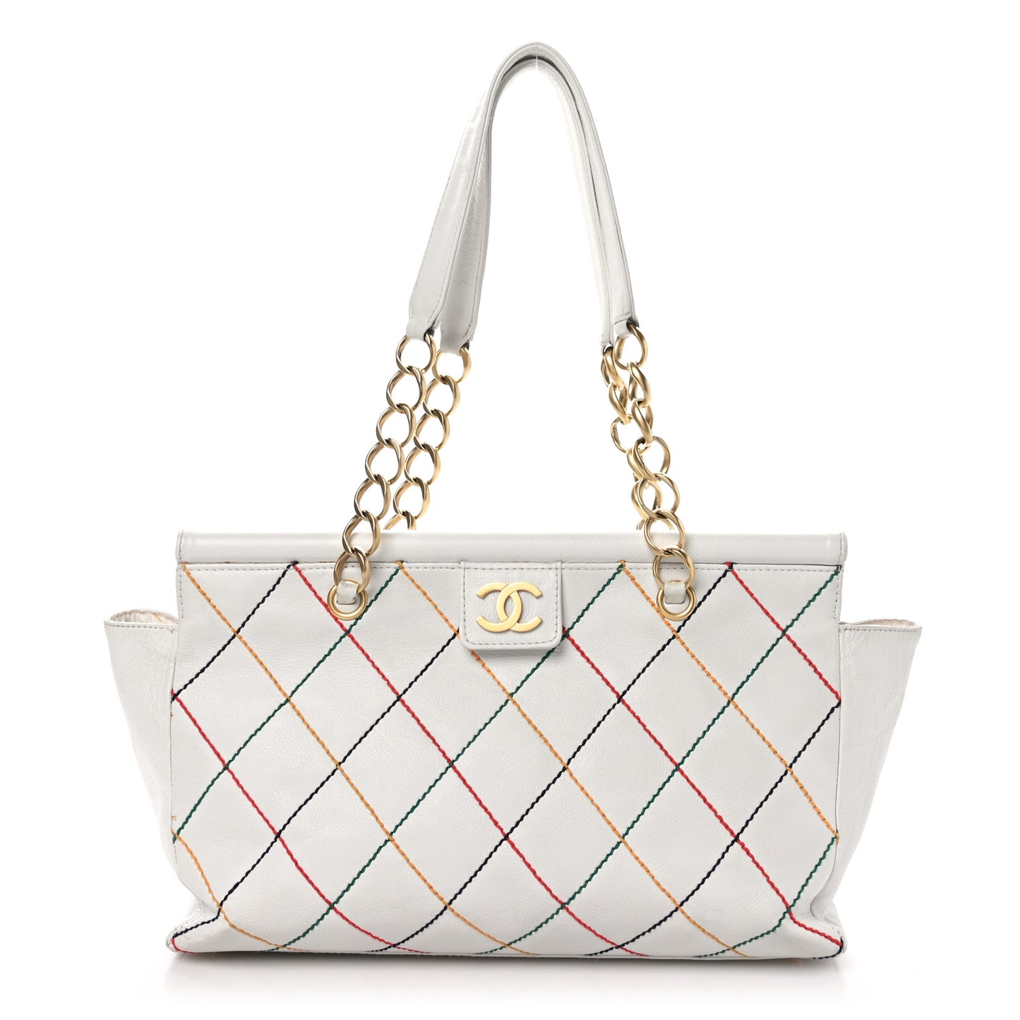 Calfskin Multicolor Stitch Tote White