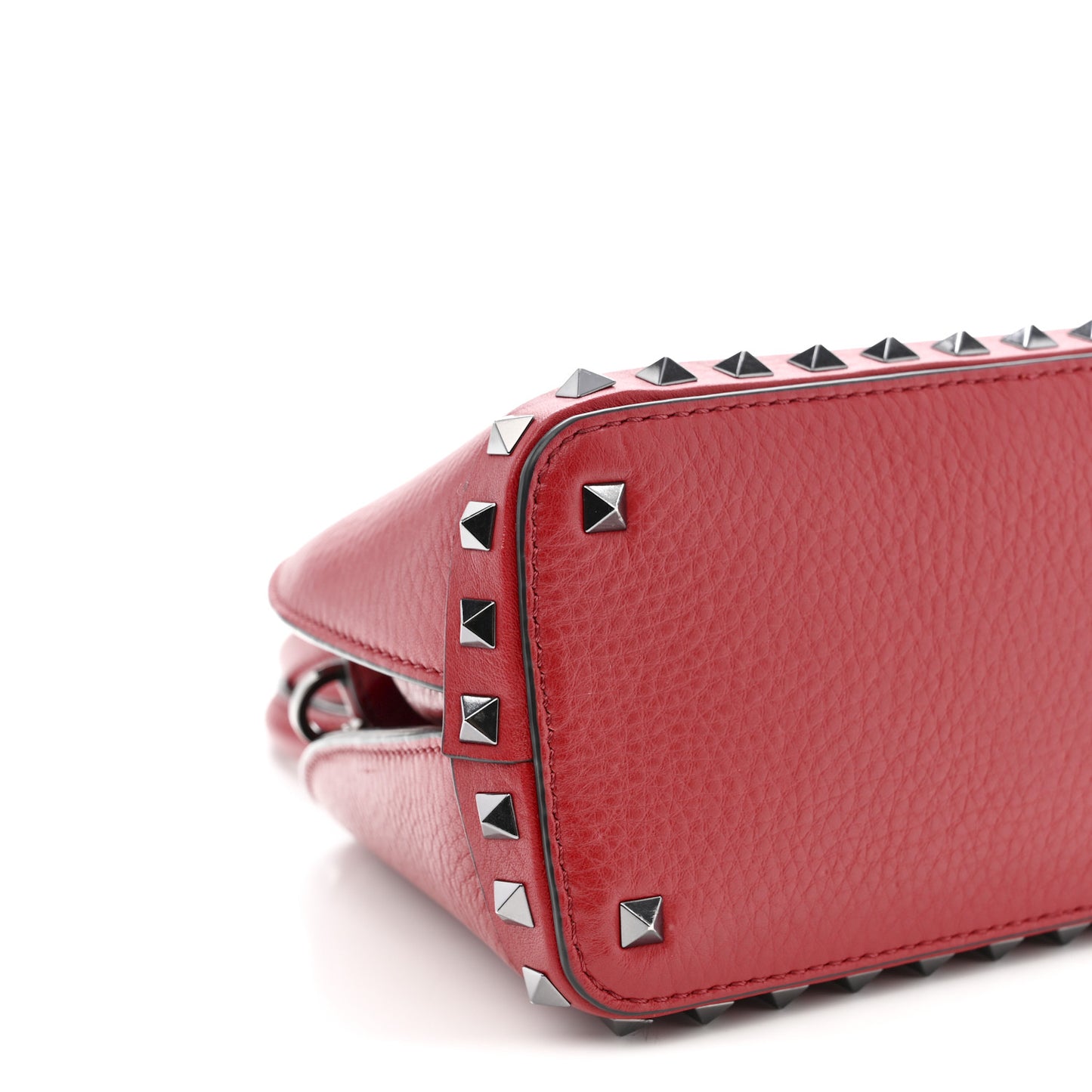 Grainy Calfskin Small Rockstud Double Top Handle Bag Rosso Valentino