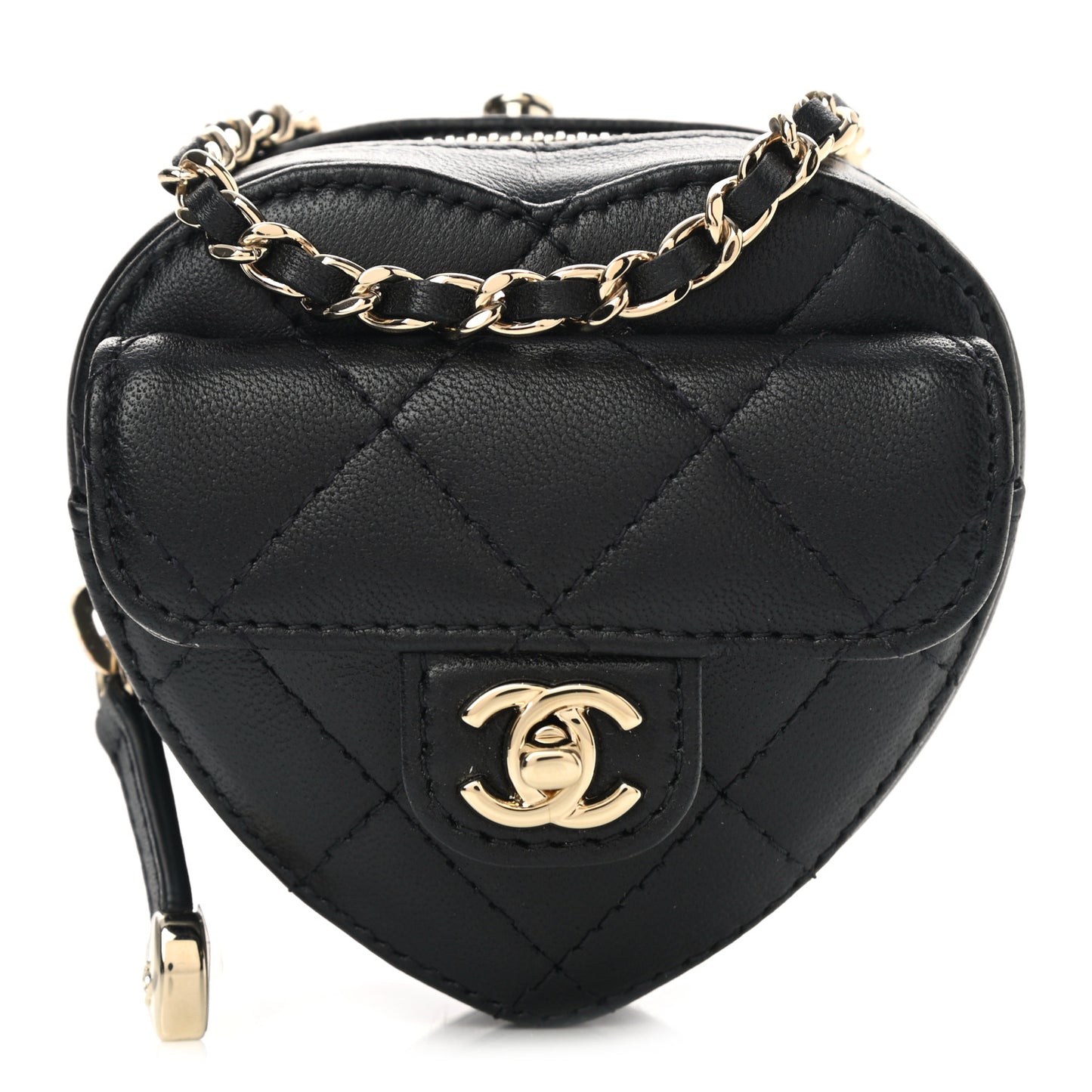 Lambskin Quilted CC In Love Heart Coin Purse With Chain Black