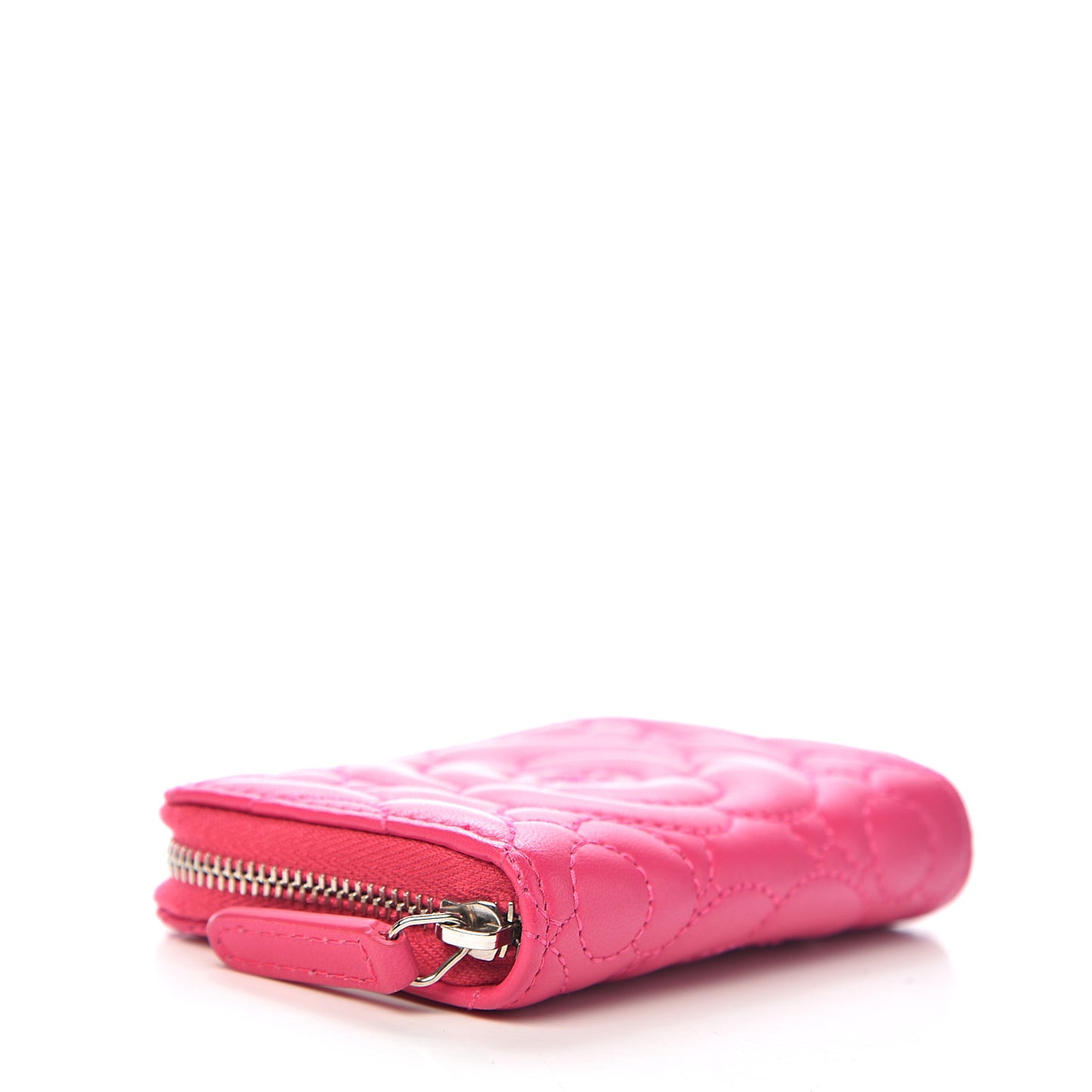 Lambskin Camellia Embossed Zip Coin Purse Pink