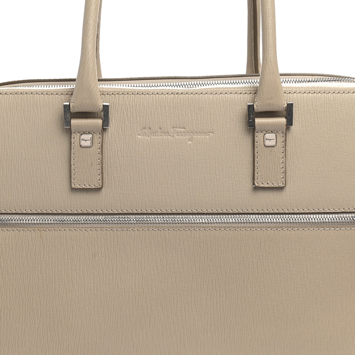 Salvatore Ferragamo Calfskin Zip Around Briefcase Beige 16 of 16