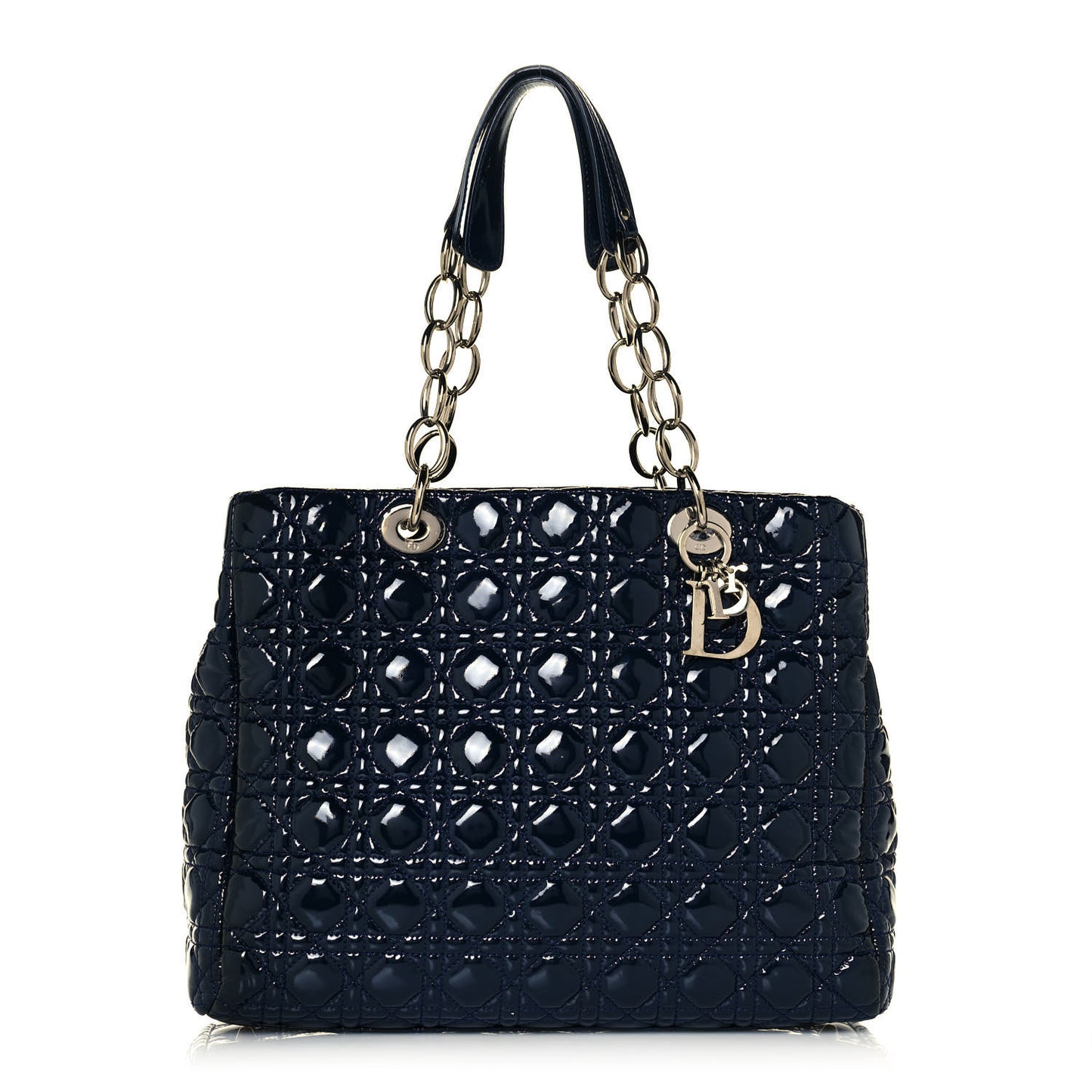 Patent Cannage Large Dior Soft Shopping Tote Navy Blue