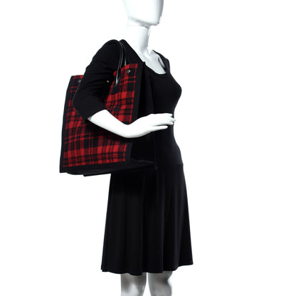 Saint Laurent Wool Tartan Rive Gauche Noe Tote Red Black 2 of 8