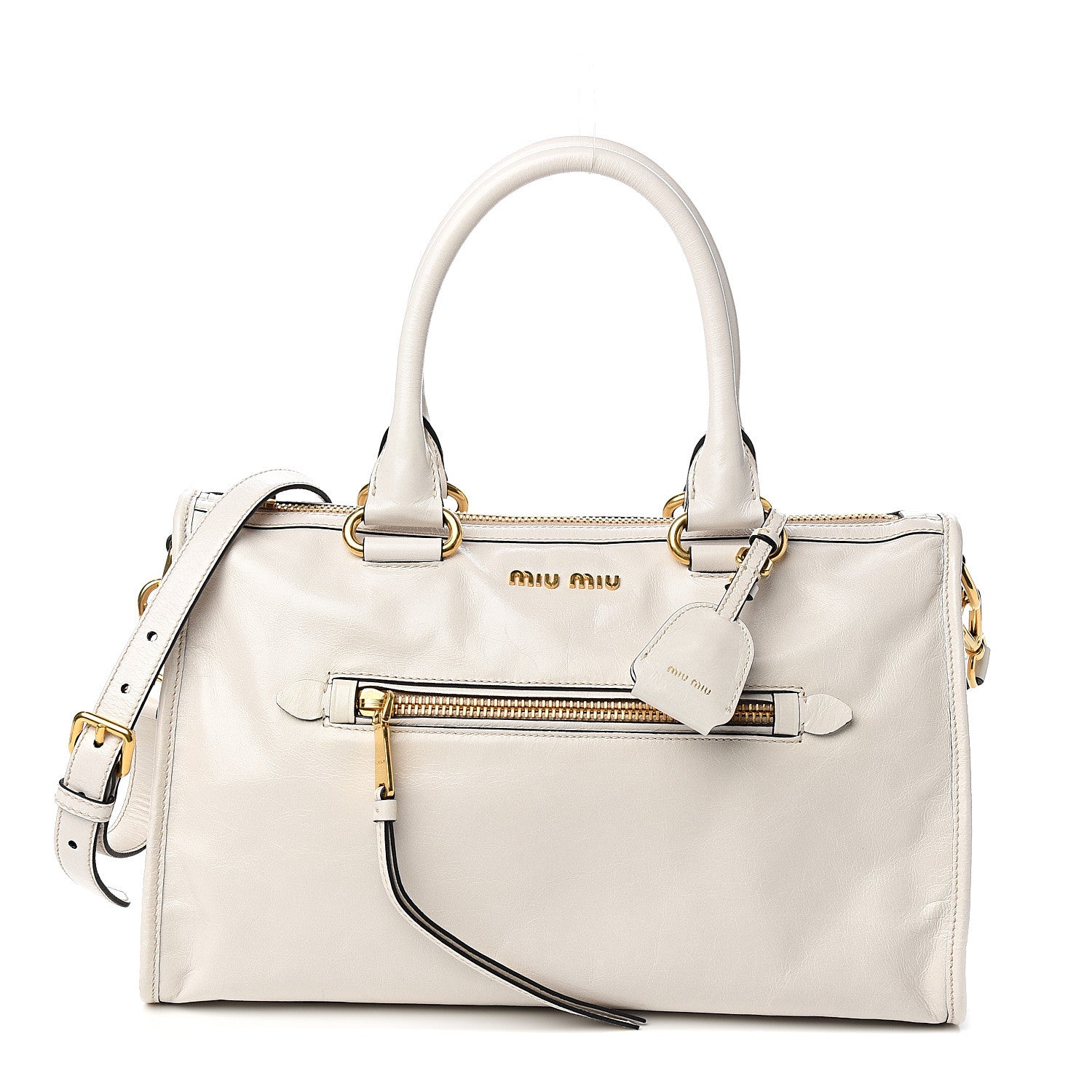 Miu Miu Vitello Shine Zip Tote Talco 1 of 8
