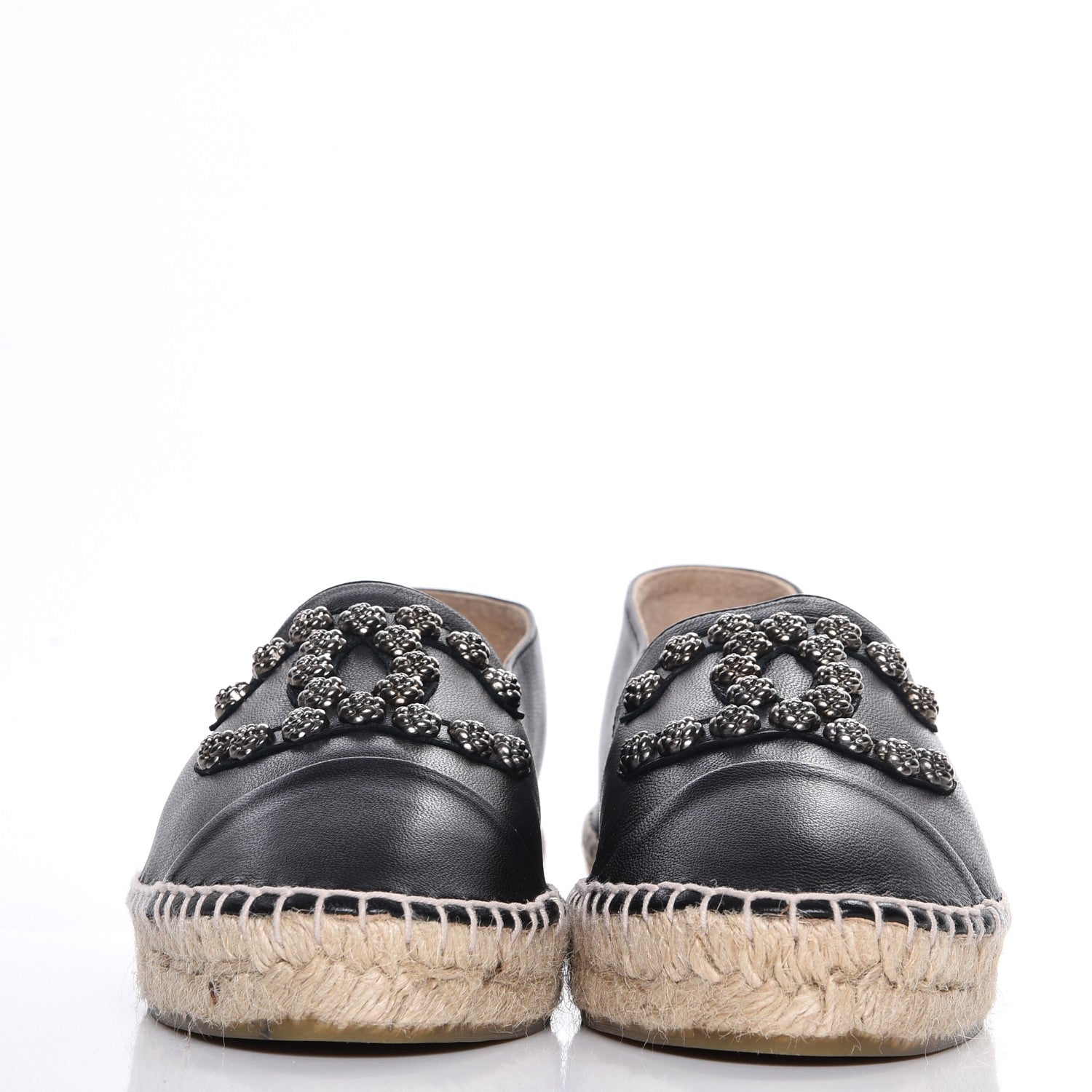 Chanel Lambskin Camellia CC Stud Espadrilles 39 Black 2 of 10