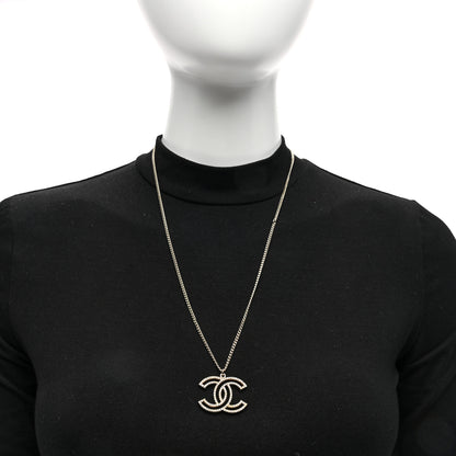 Chanel Crystal Metal CC Pendant Necklace Gold 2 of 5