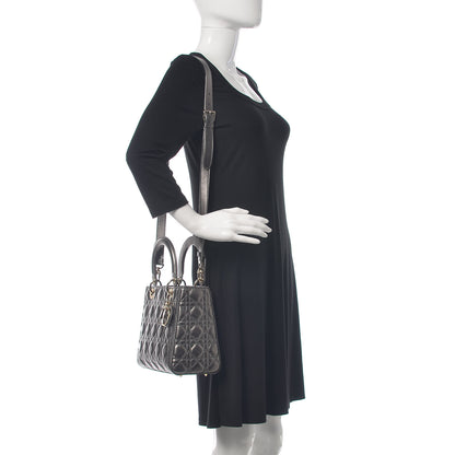 Christian Dior Metallic Calfskin Cannage Medium Lady Dior Gunmetal Grey 2 of 11