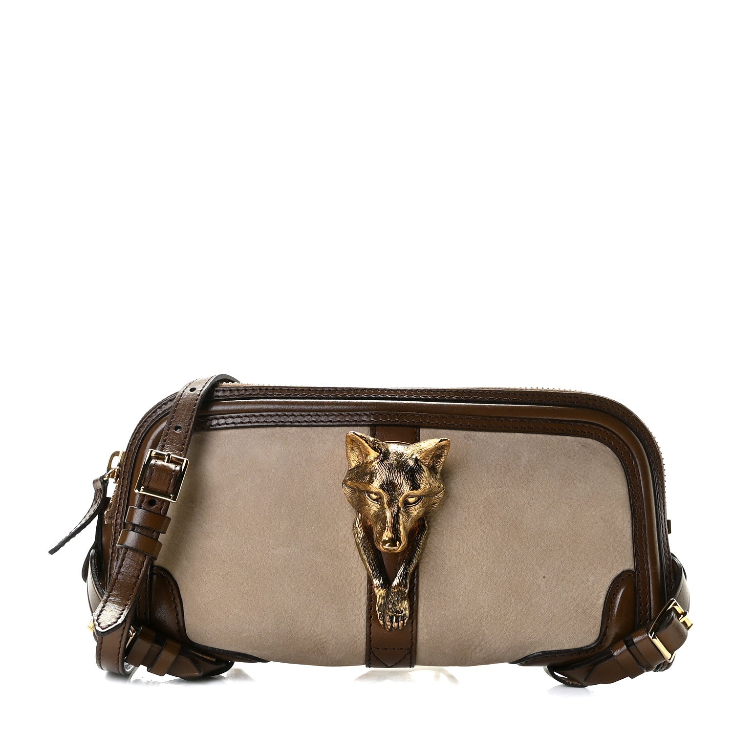 Burberry Bridle Nubuck Alma Fox Clutch Taupe Brown 1 of 12