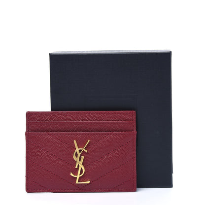 Saint Laurent Grain De Poudre Matelasse Chevron Monogram Credit Card Case Opyum Red 9 of 9