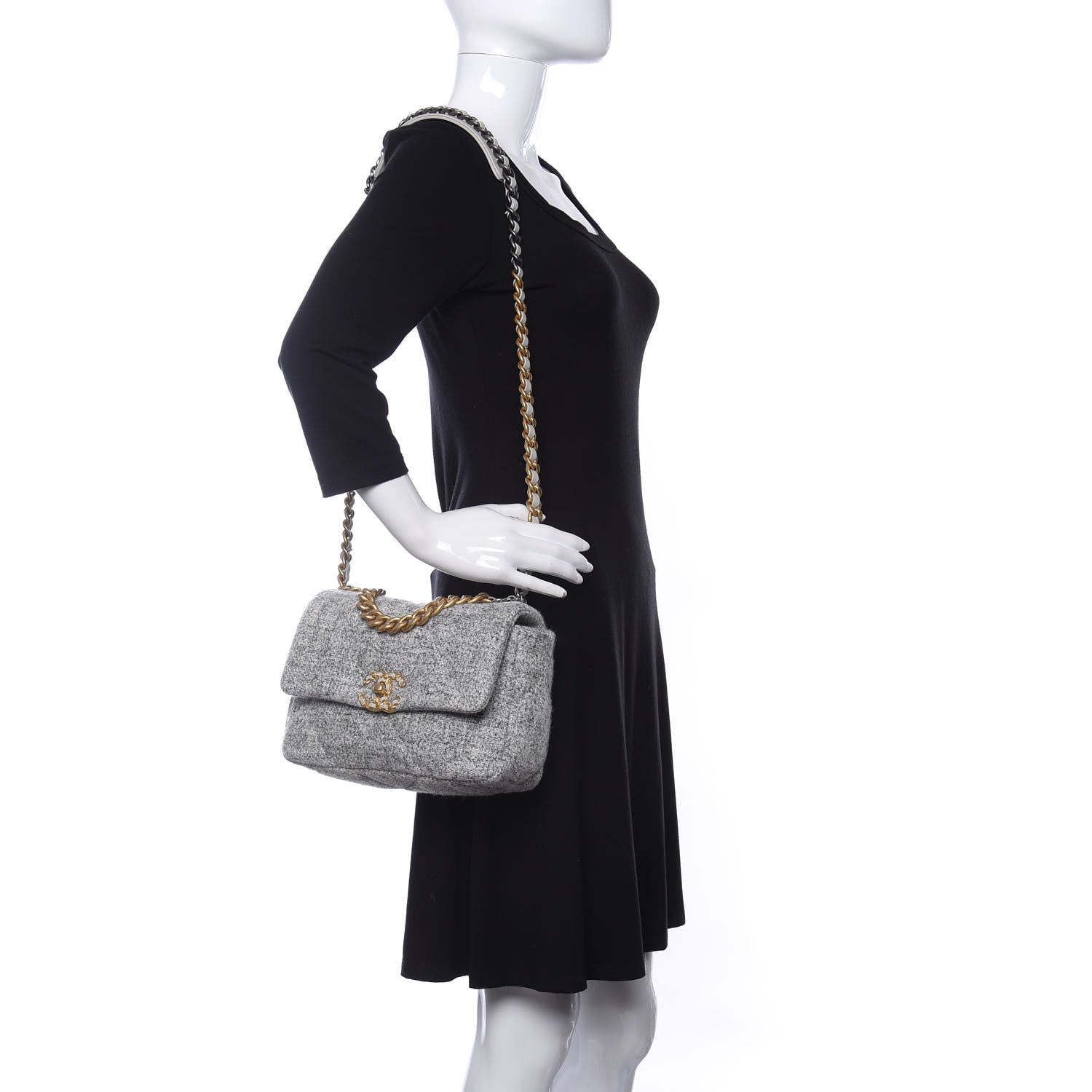 Chanel Tweed Quilted Medium Chanel 19 Flap Grey Ecru 2 of 11