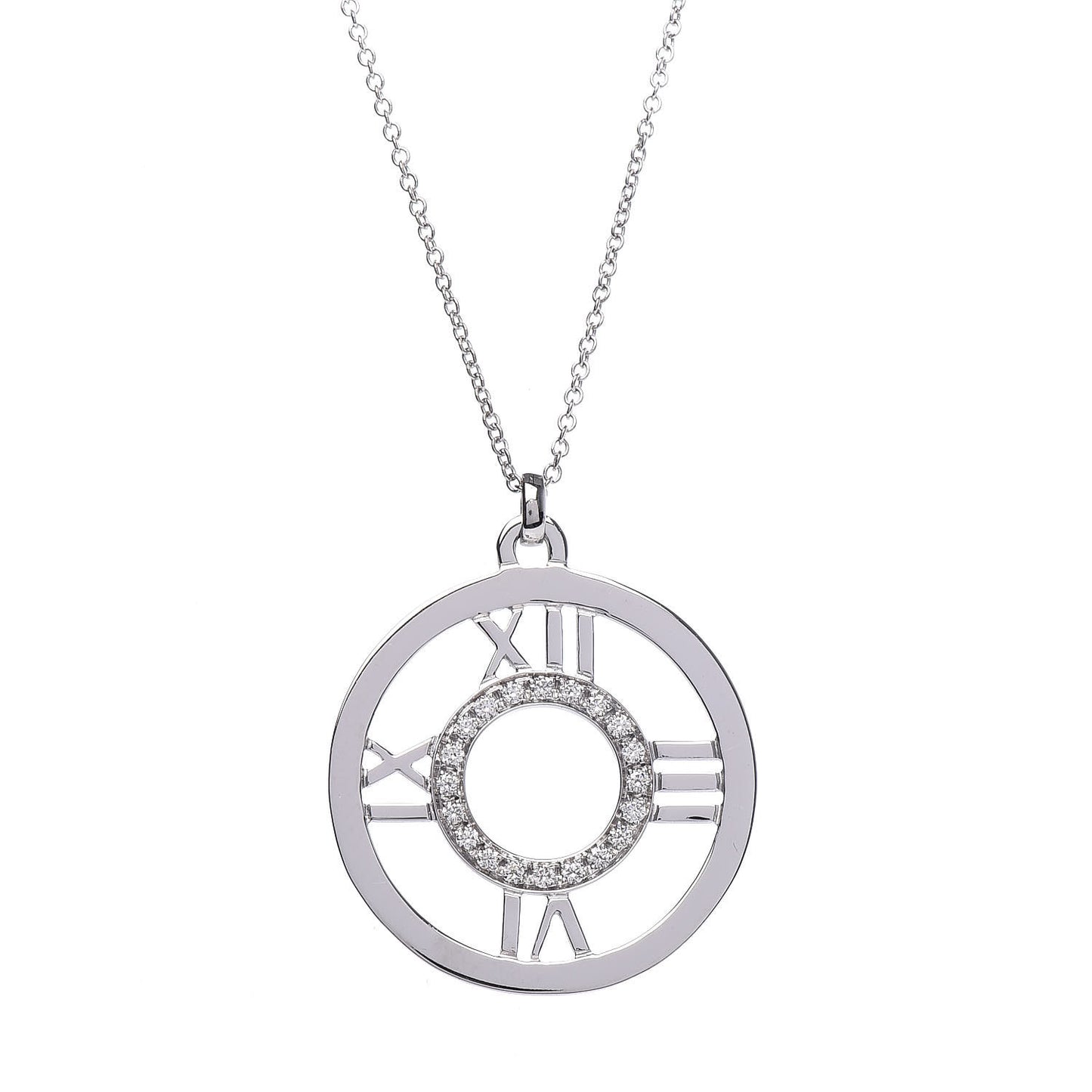 18K White Gold Diamond Medium Atlas Open Pendant Necklace