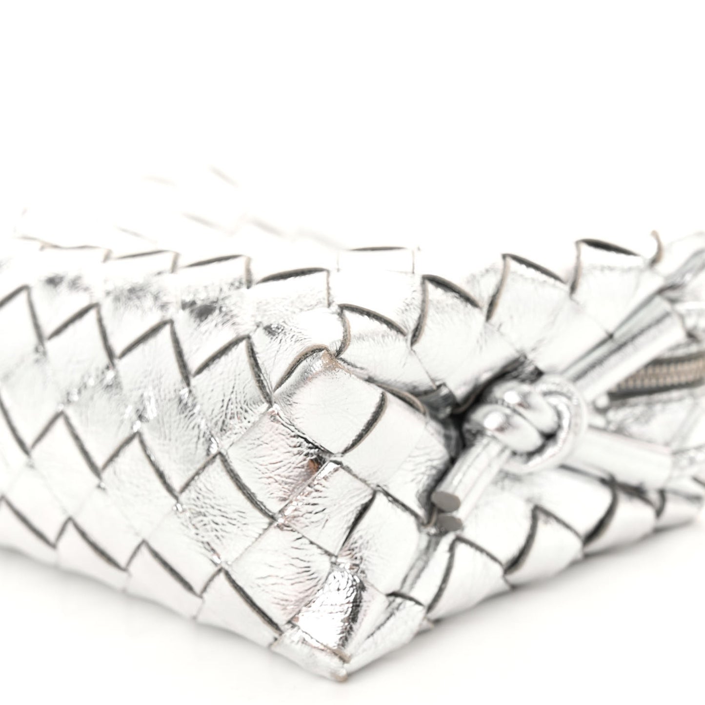Metallic Nappa Intrecciato Mini Loop Camera Bag Silver