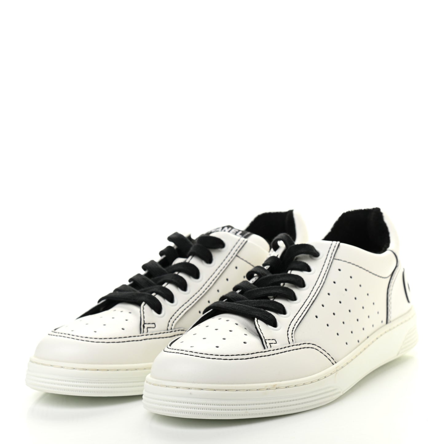 Calfskin Womens Logo Sneakers 39.5 White Black