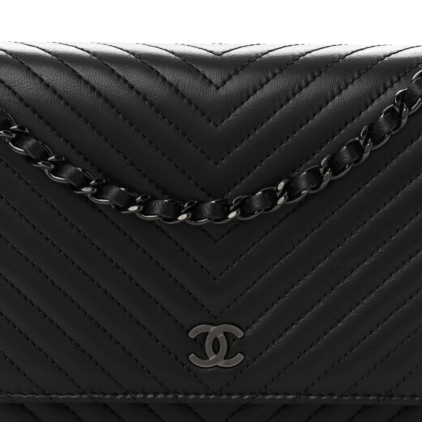 Lambskin Chevron Quilted Wallet On Chain WOC So Black