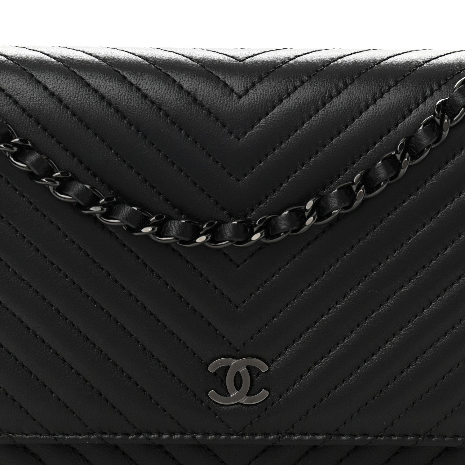 Chanel Lambskin Chevron Quilted Wallet On Chain WOC So Black 9 of 14