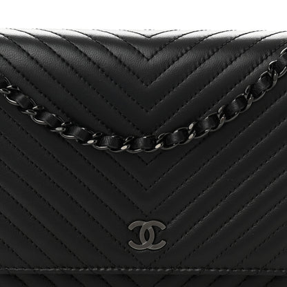Chanel Lambskin Chevron Quilted Wallet On Chain WOC So Black 9 of 14