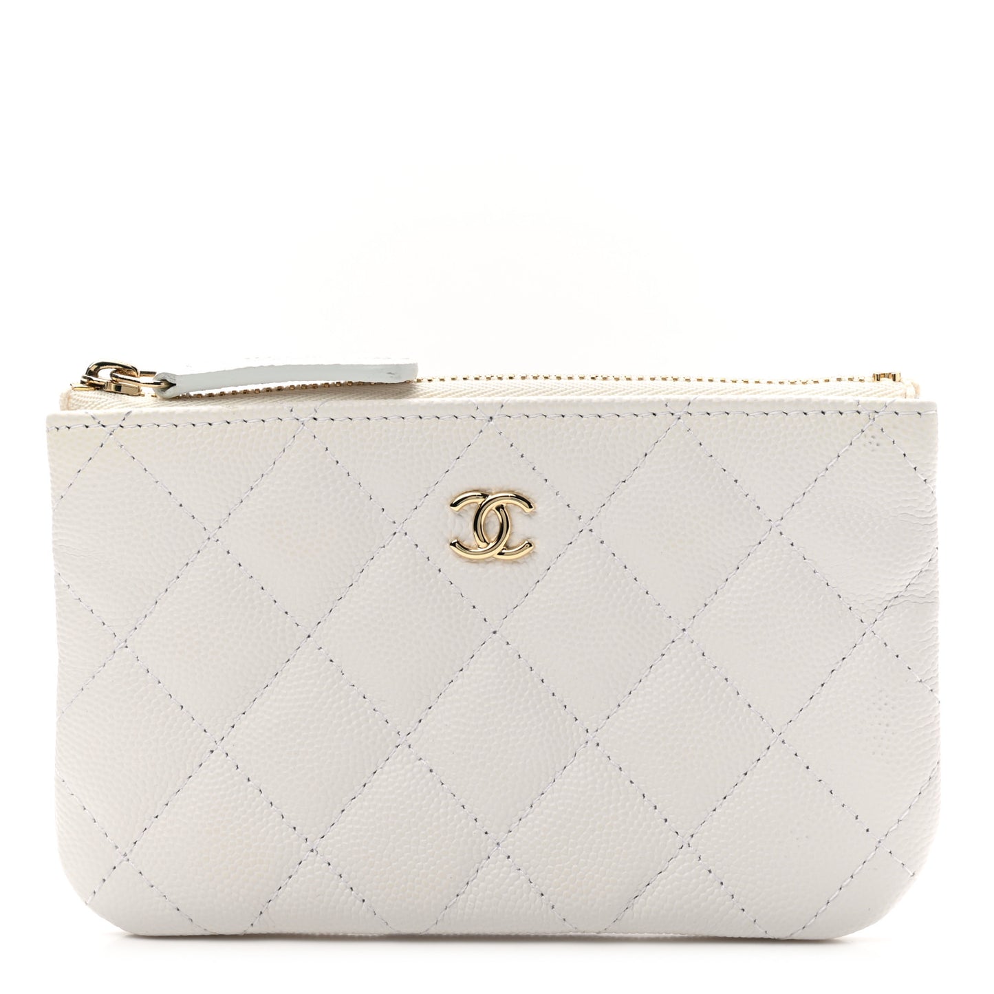 Caviar Quilted Small Cosmetic Case White