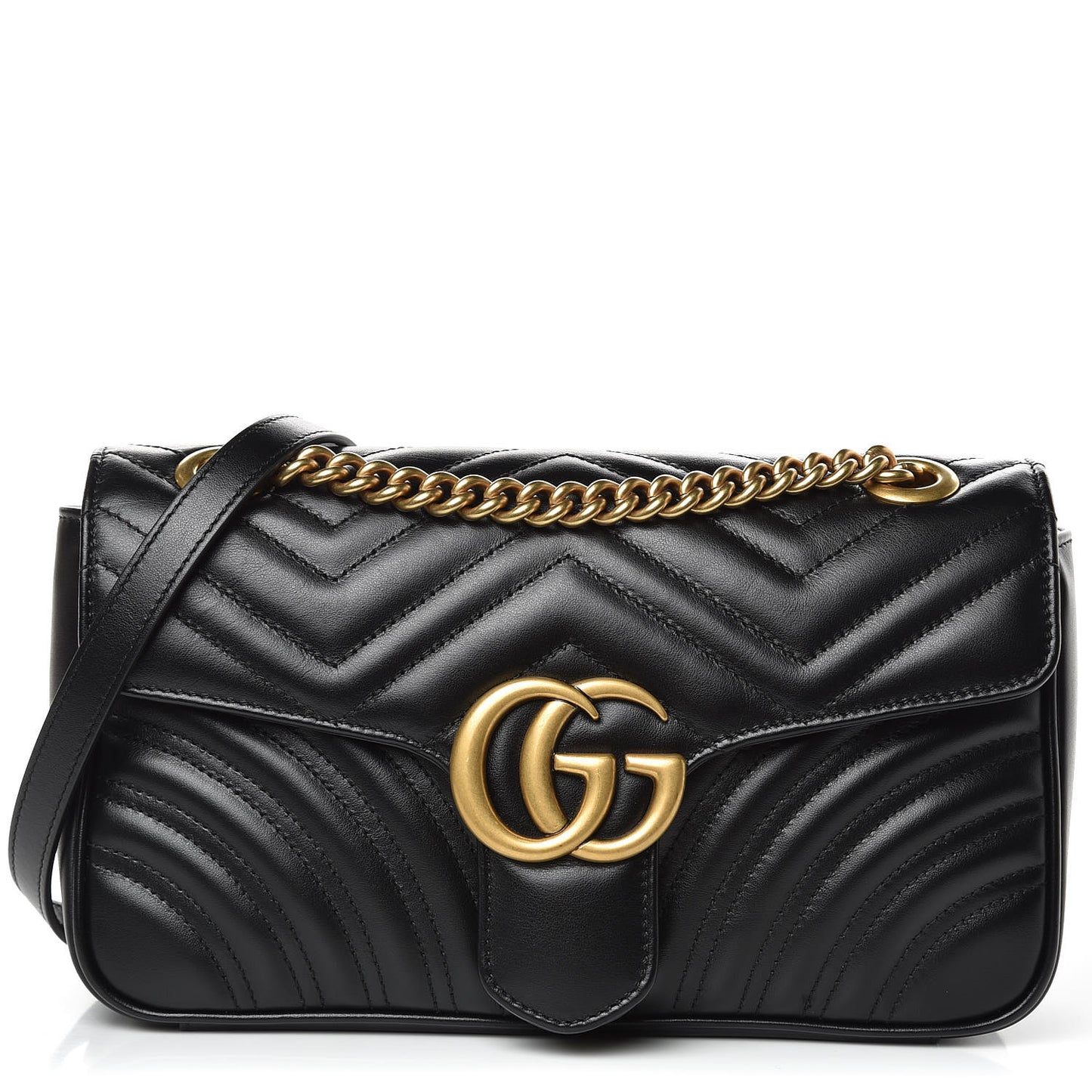Calfskin Matelasse Small GG Marmont Shoulder Bag Black