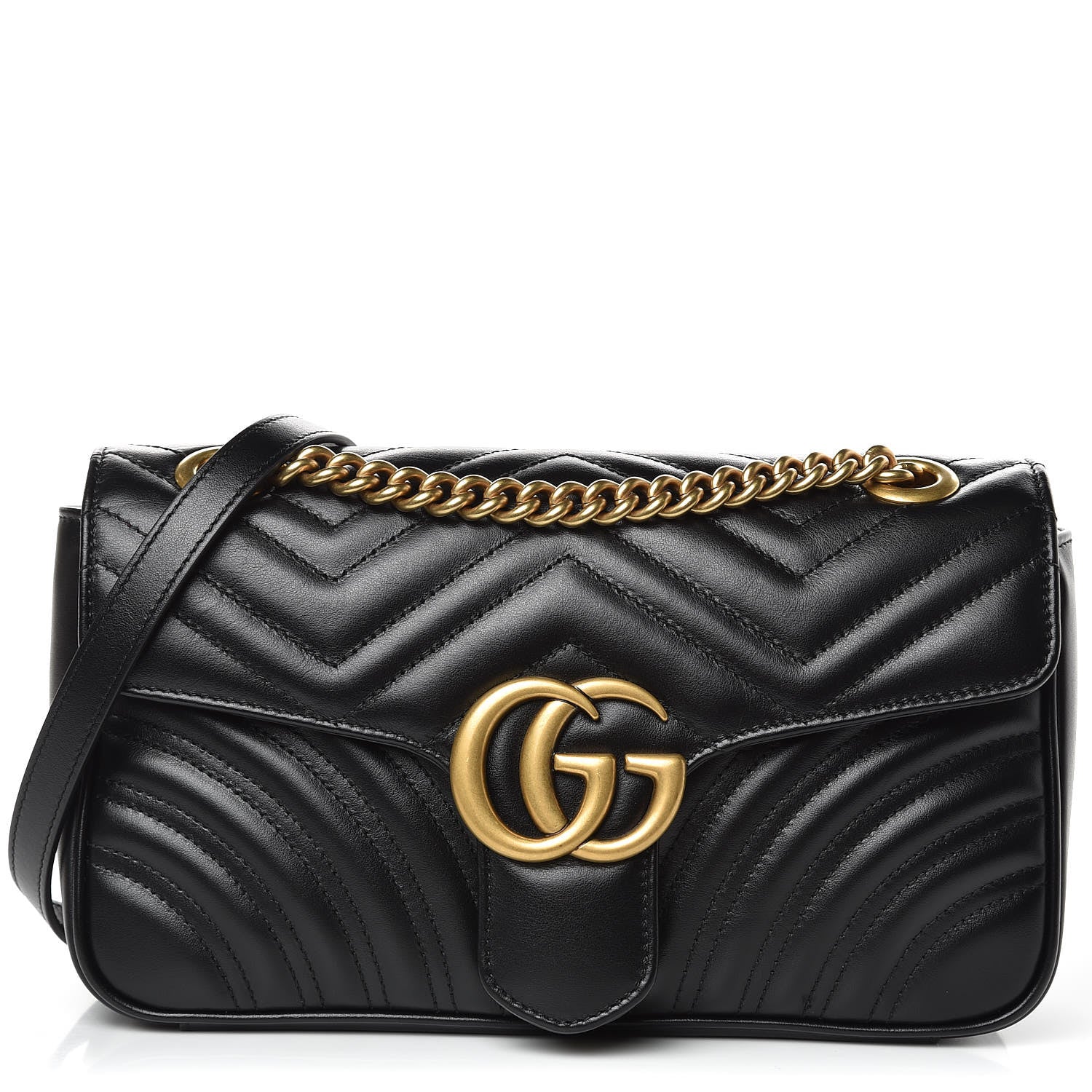 Gucci Calfskin Matelasse Small GG Marmont Shoulder Bag Black 1 of 9