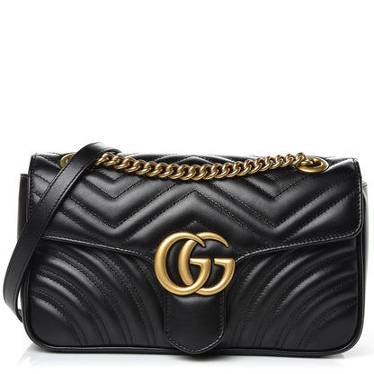 Gucci Calfskin Matelasse Small GG Marmont Shoulder Bag Black 1 of 9