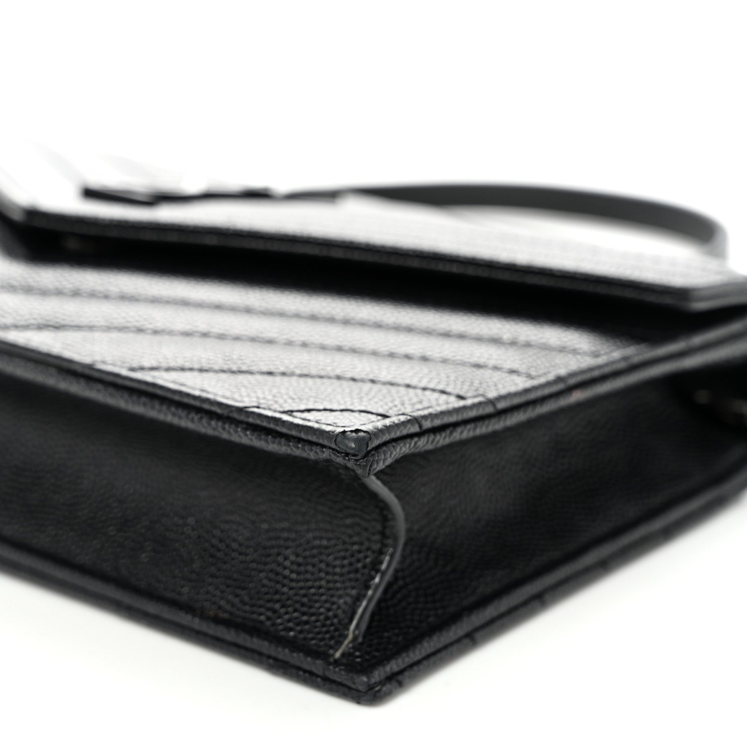 Saint Laurent Grain De Poudre Matelasse Chevron Monogram Monochrome Envelope Chain Wallet Black 9 of 9