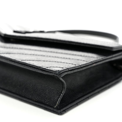 Saint Laurent Grain De Poudre Matelasse Chevron Monogram Monochrome Envelope Chain Wallet Black 9 of 9