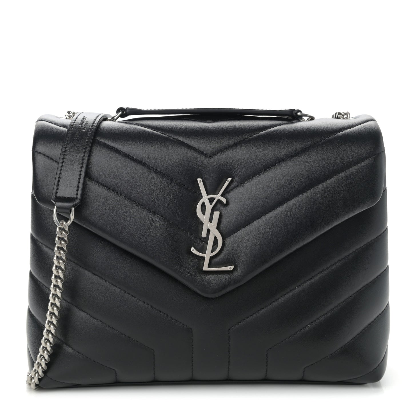 Calfskin Y Quilted Monogram Small Loulou Chain Satchel Black