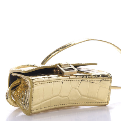 Balenciaga Metallic Calfskin Crocodile Embossed Hourglass Top Handle Bag Mini Gold 4 of 8