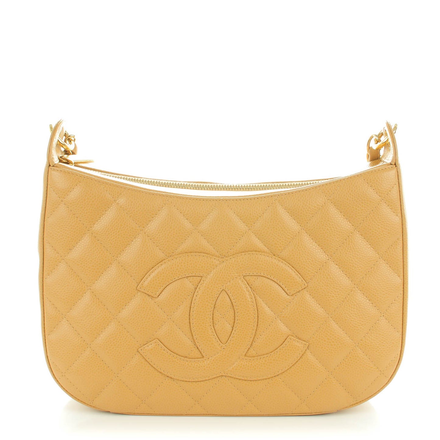 Caviar Quilted CC Shoulder Bag Beige