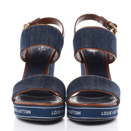 Louis Vuitton Denim Croisiere Wedge Sandals 39 Marine 2 of 11