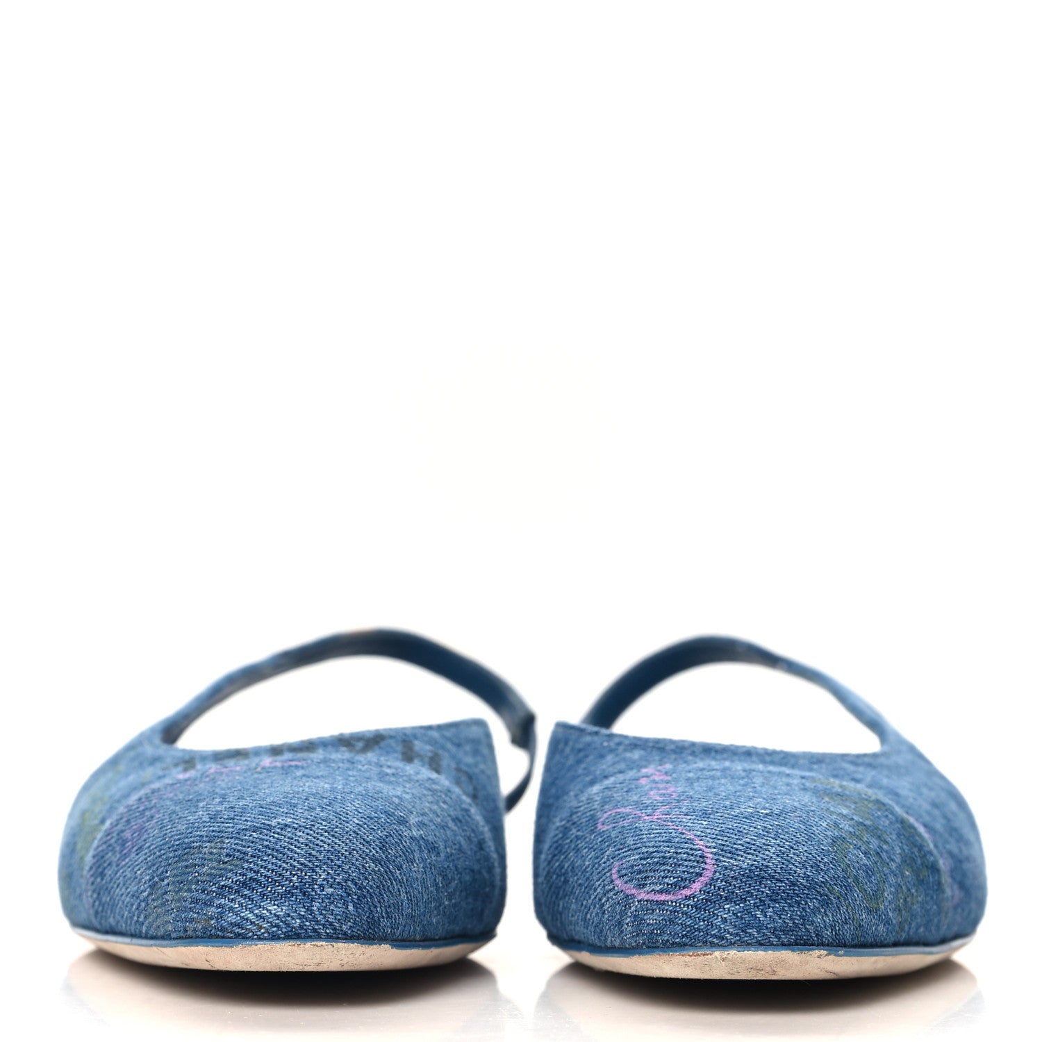 Chanel Denim Printed Denim Mood Cap Toe CC Slingback Flats 36 Light Blue Multicolor 3 of 9