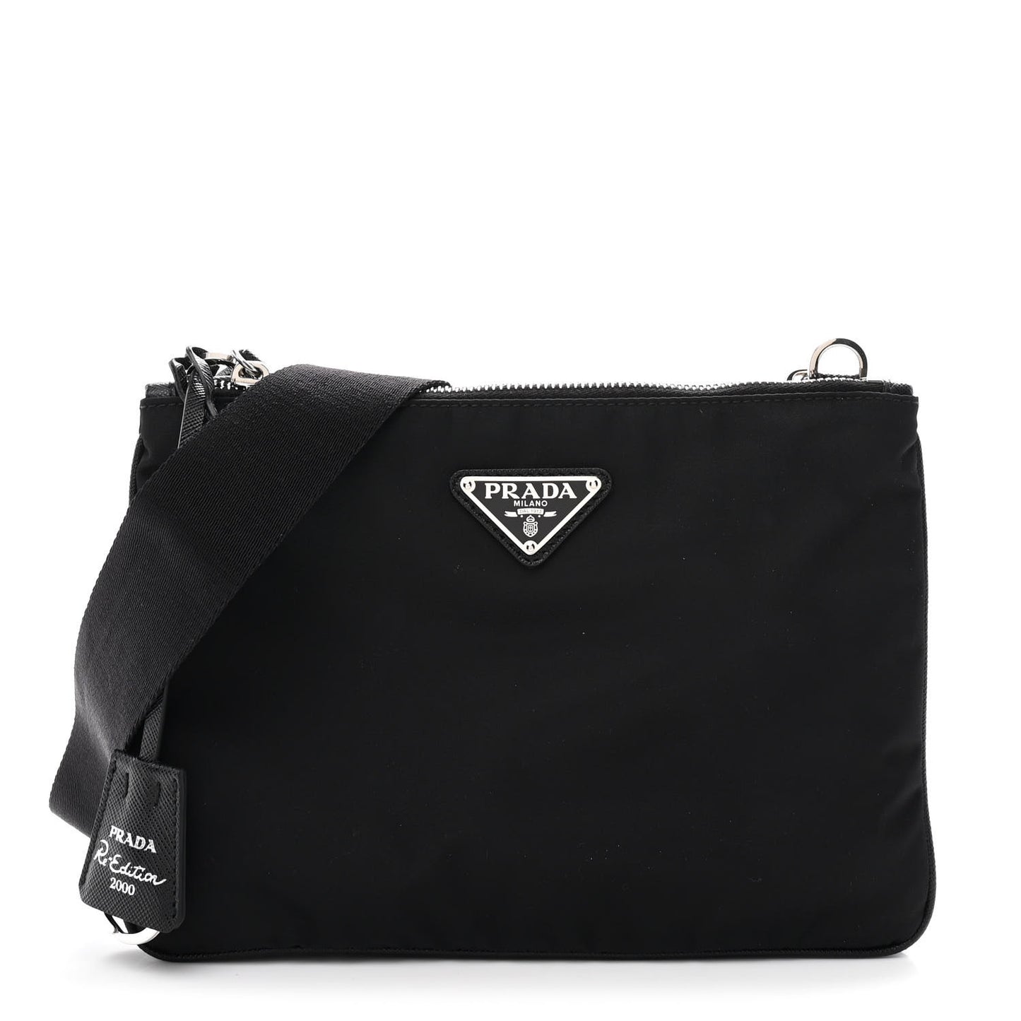 Re-Nylon Saffiano Re-Edition 2000 Double Zip Crossbody Bag Black