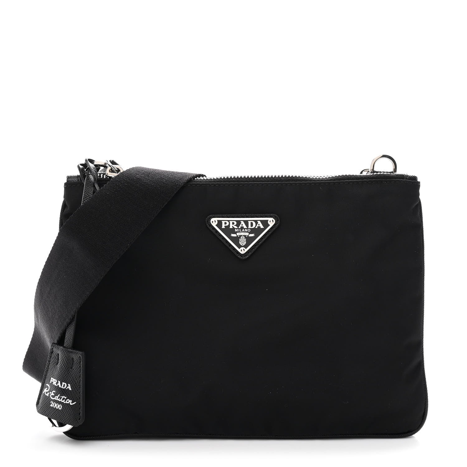Prada Re-Nylon Saffiano Re-Edition 2000 Double Zip Crossbody Bag Black 1 of 10