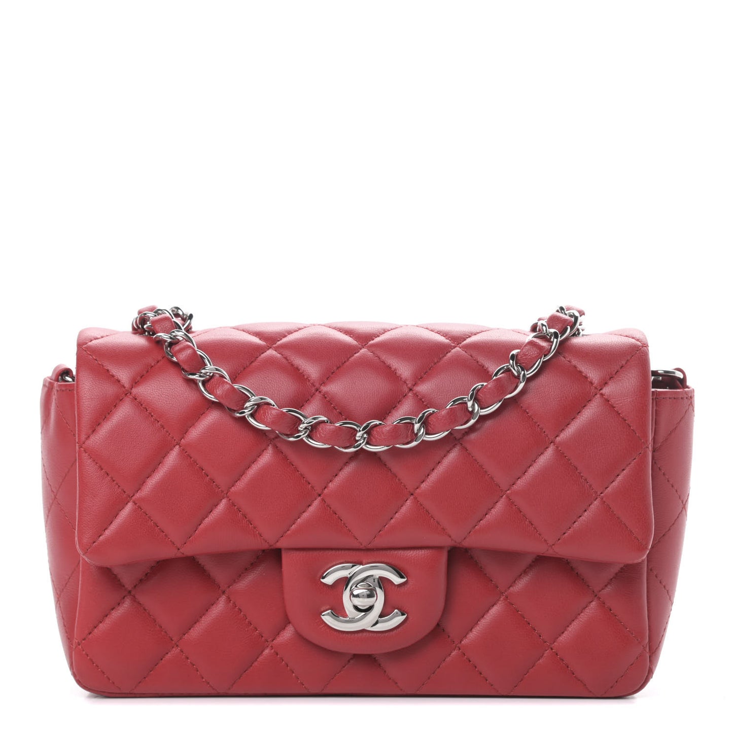 Lambskin Quilted Mini Rectangular Flap Red