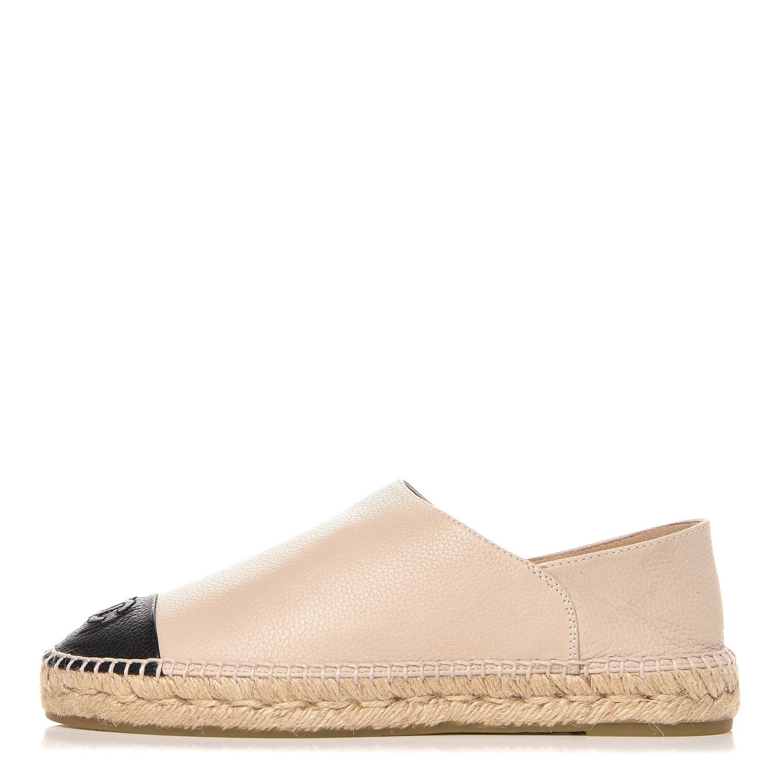 Chanel Grained Calfskin CC Espadrilles 40 Beige Black 1 of 9