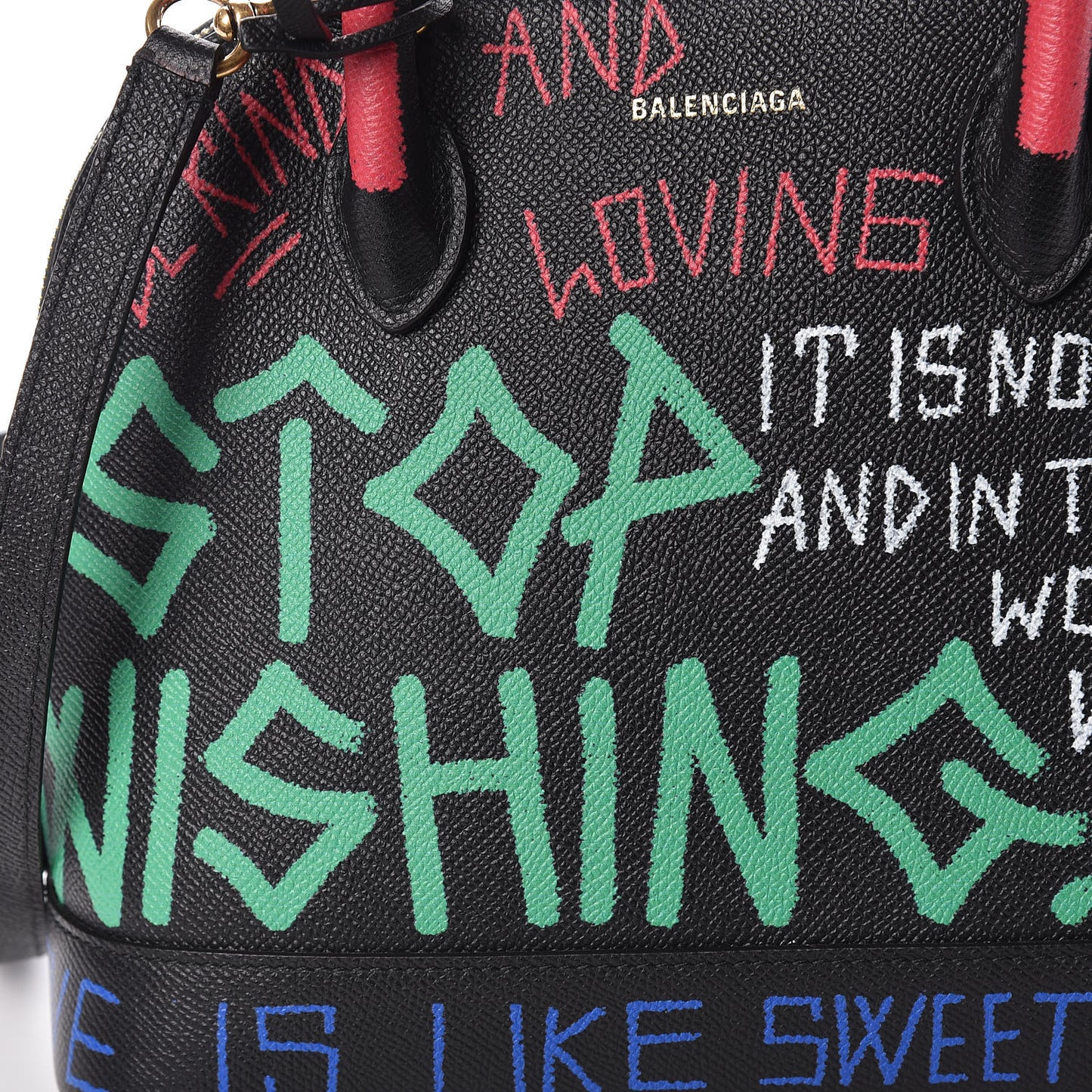Signature Grained Calfskin Graffiti S Ville Top Handle Bag Black Multicolor