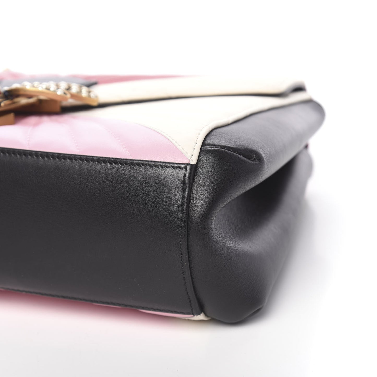 Calfskin Bamboo Trapuntata Queen Margaret Top Handle Bag Blue Agata Hibiscus Red Mystic White Sugar Pink