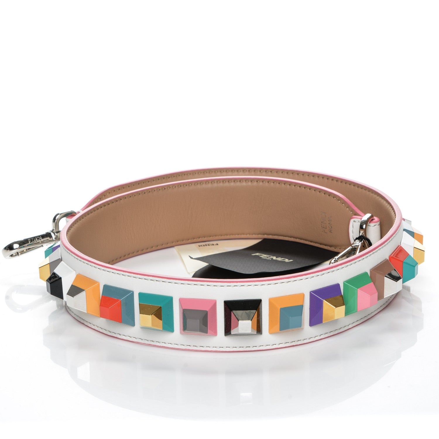 Fendi Vitello Dolce Plexiglass Bi-Color Studded Strap You White Ice Cuoio Multicolor 3 of 5