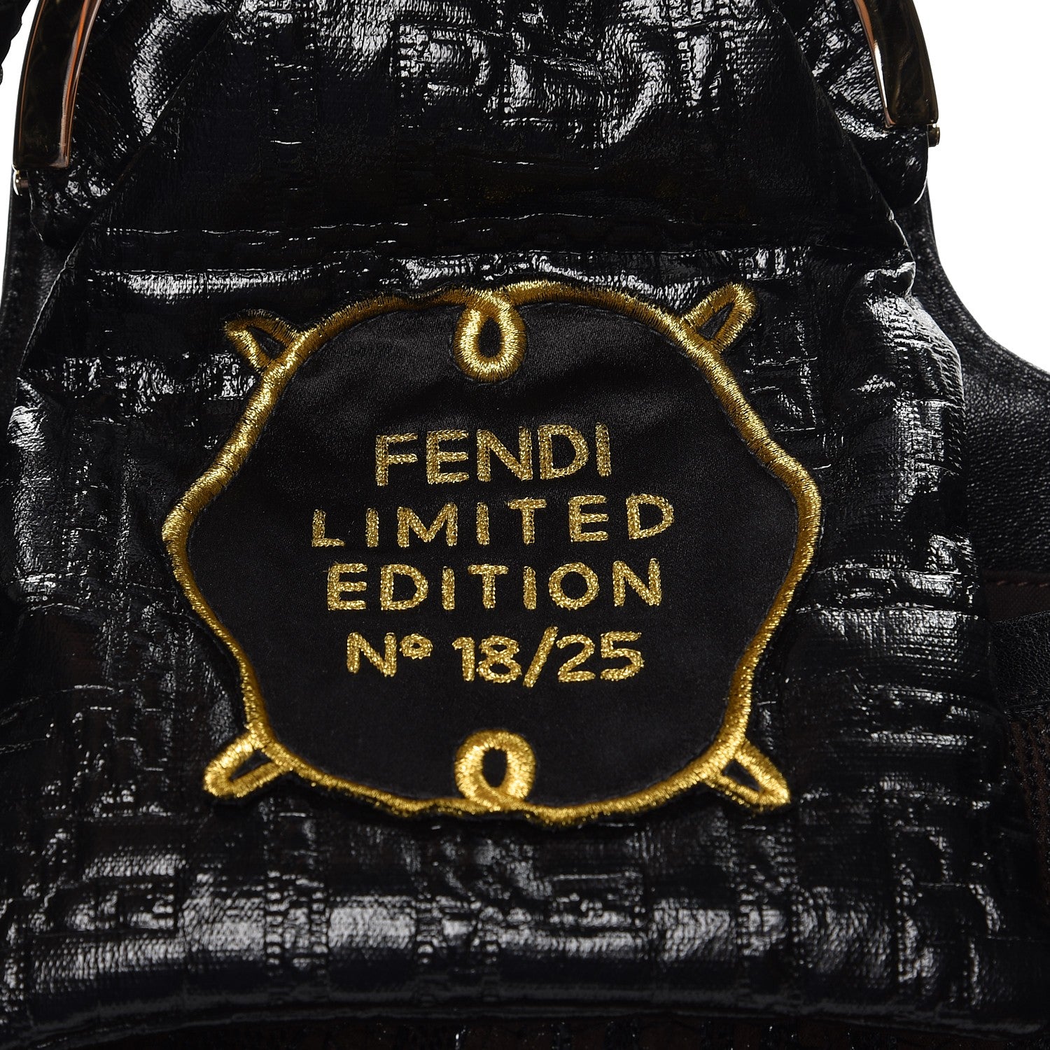 Fendi Calfskin Embroidered Spy Brown Black Gold 7 of 8