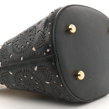 Burberry Prorsom Calfskin Laser Cut Lace Orchard Bucket Bag Black White 8 of 14