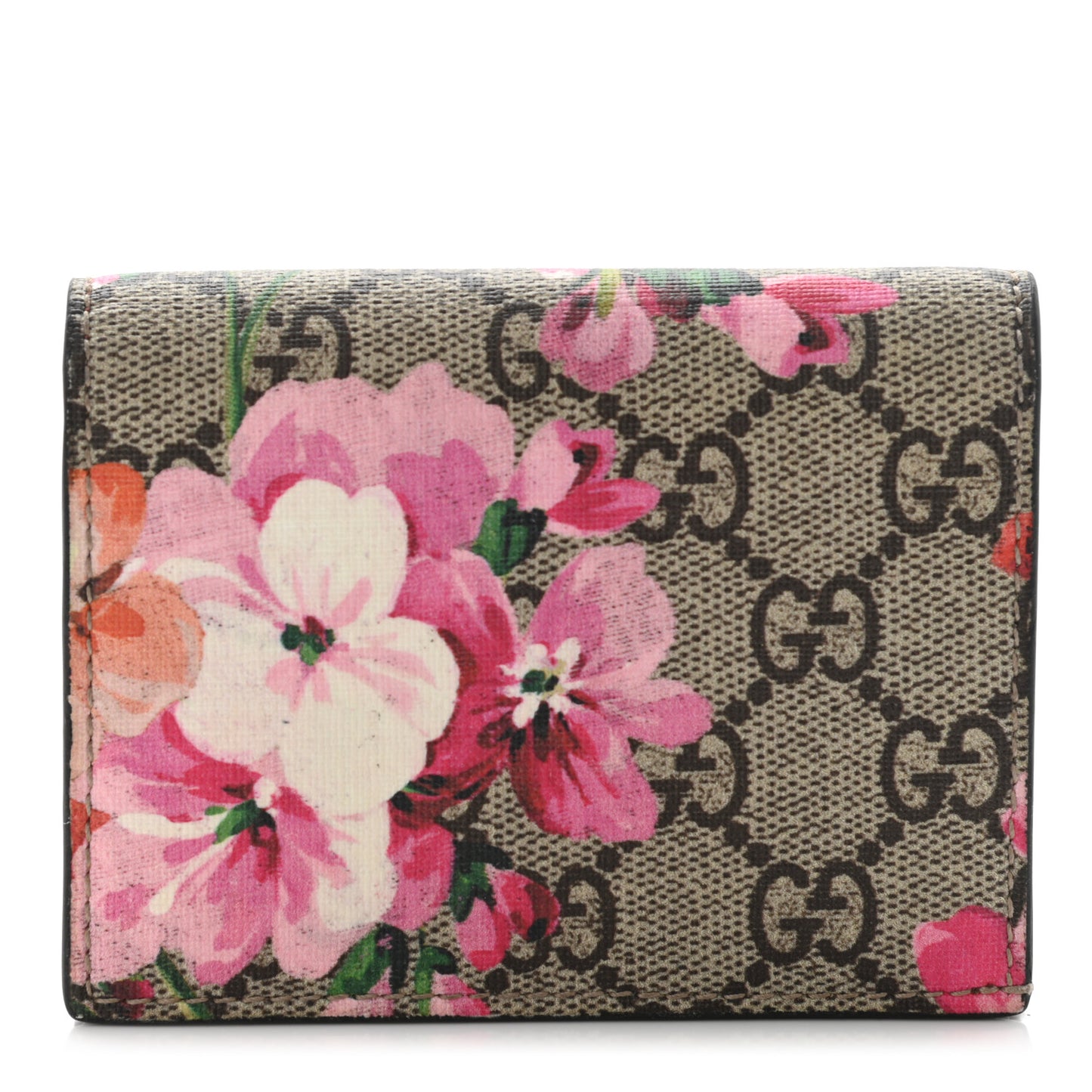 GG Supreme Monogram Blooms Card Case Wallet Beige Multicolor Dry Rose