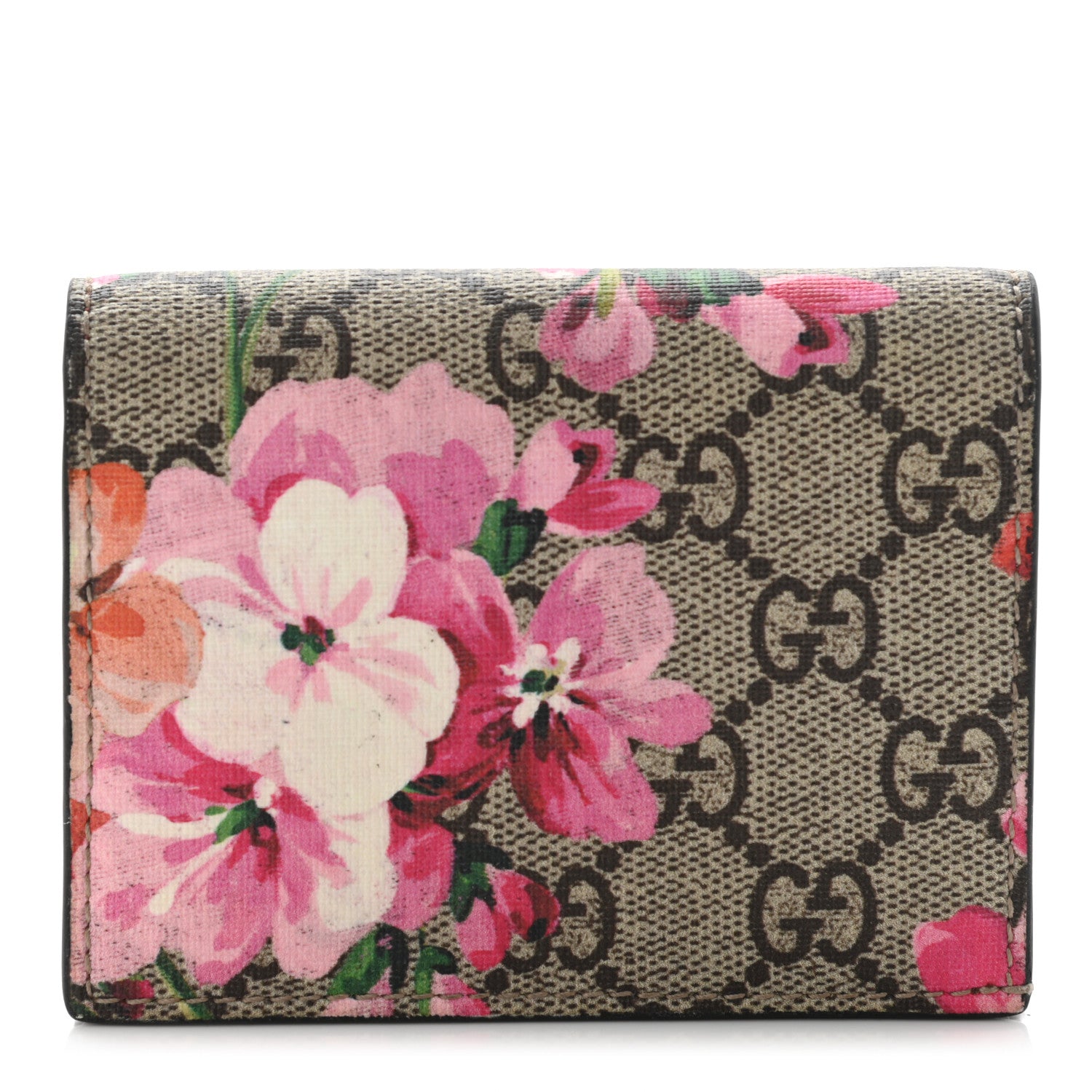 Gucci GG Supreme Monogram Blooms Card Case Wallet Beige Multicolor Dry Rose 1 of 11
