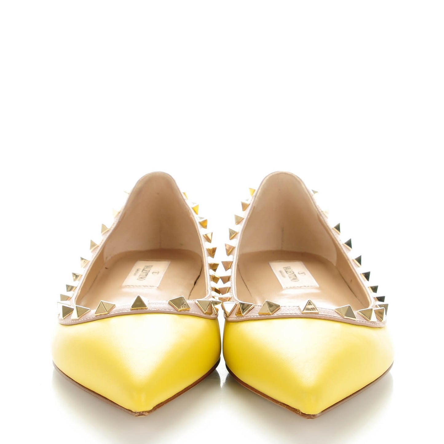 Calfskin Nappa Rockstud Ballerina Flats 36 Yellow Poudre