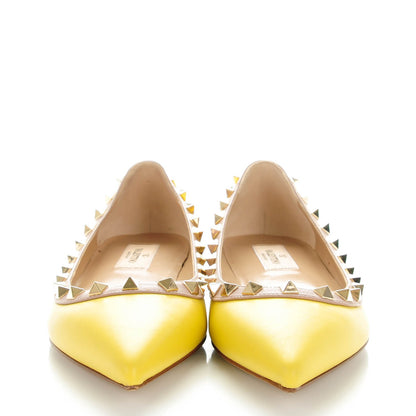 Valentino Garavani Calfskin Nappa Rockstud Ballerina Flats 36 Yellow Poudre 2 of 8
