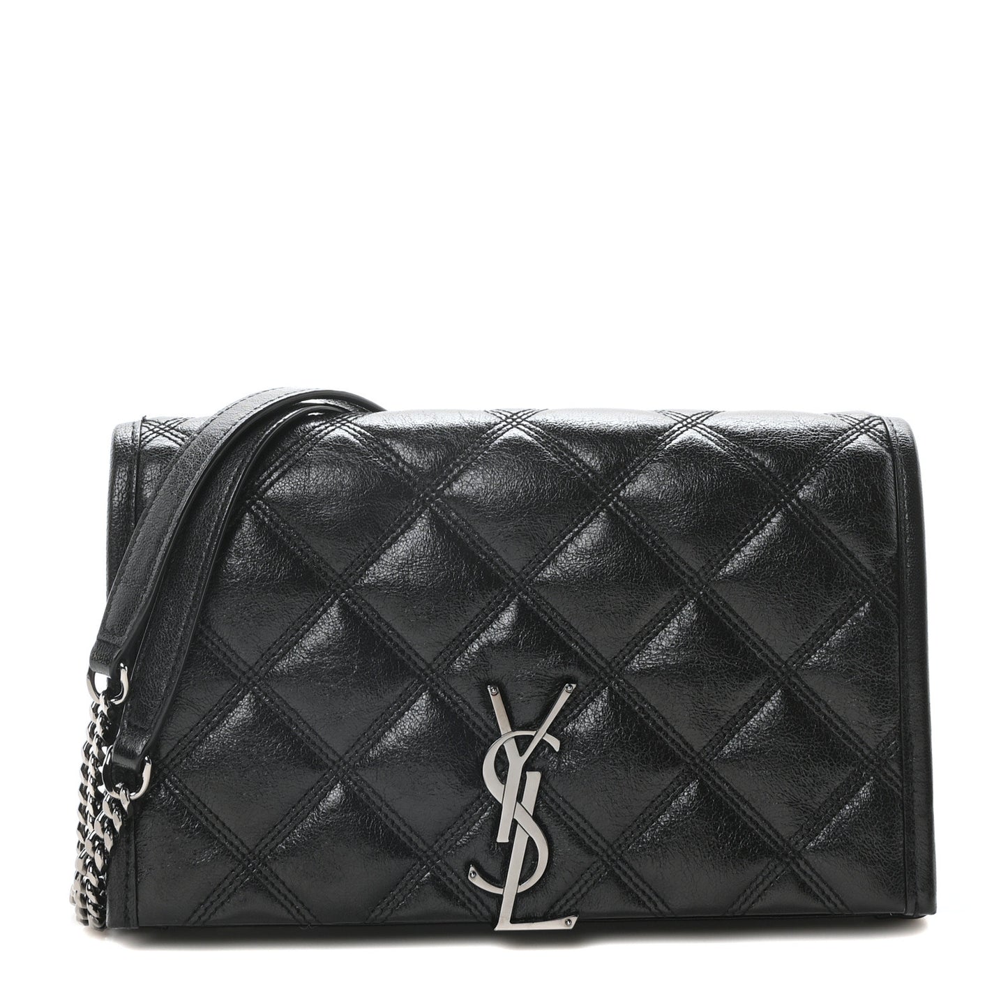 Lambskin Diamond Quilted Becky Chain Wallet Black