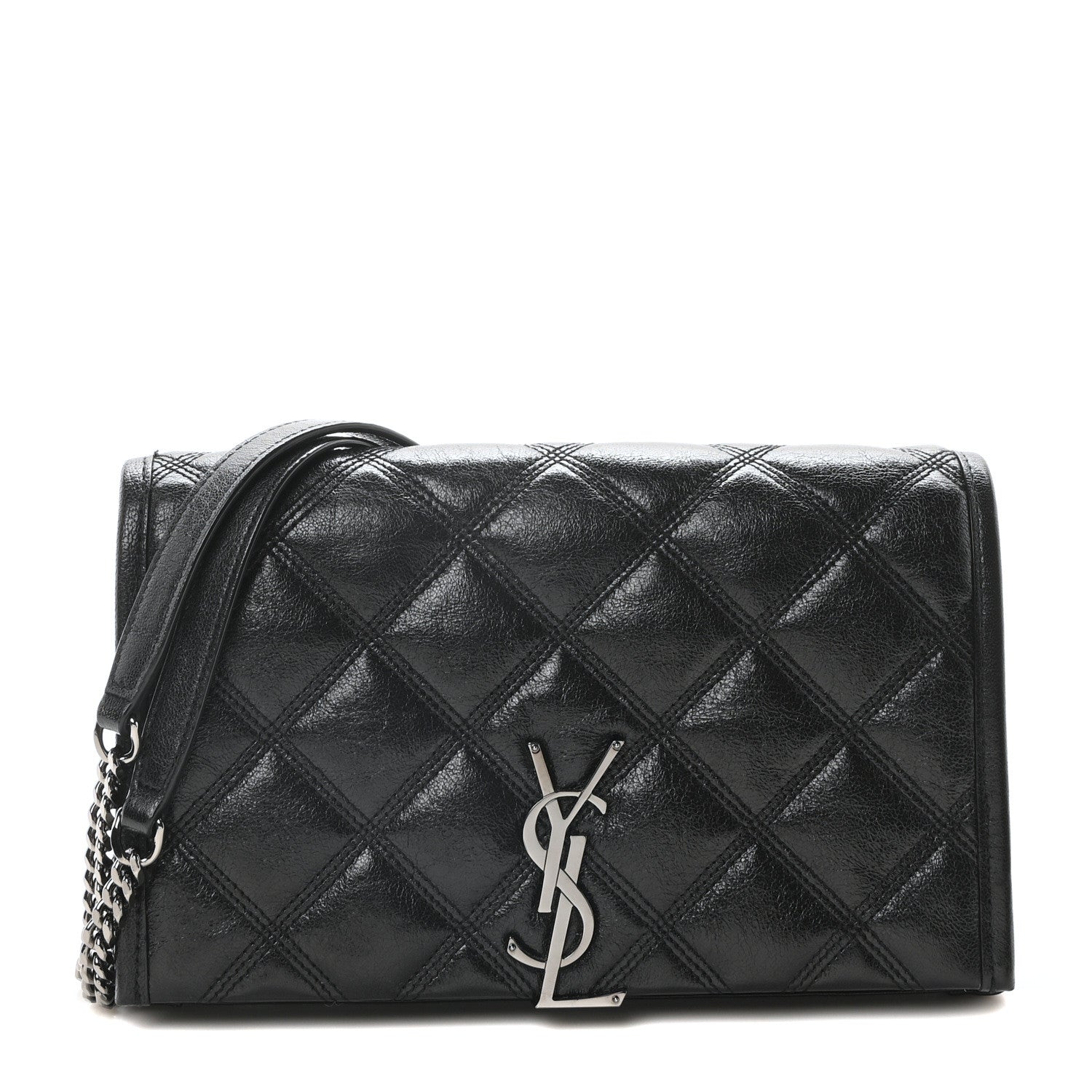 Saint Laurent Lambskin Diamond Quilted Becky Chain Wallet Black 1 of 10