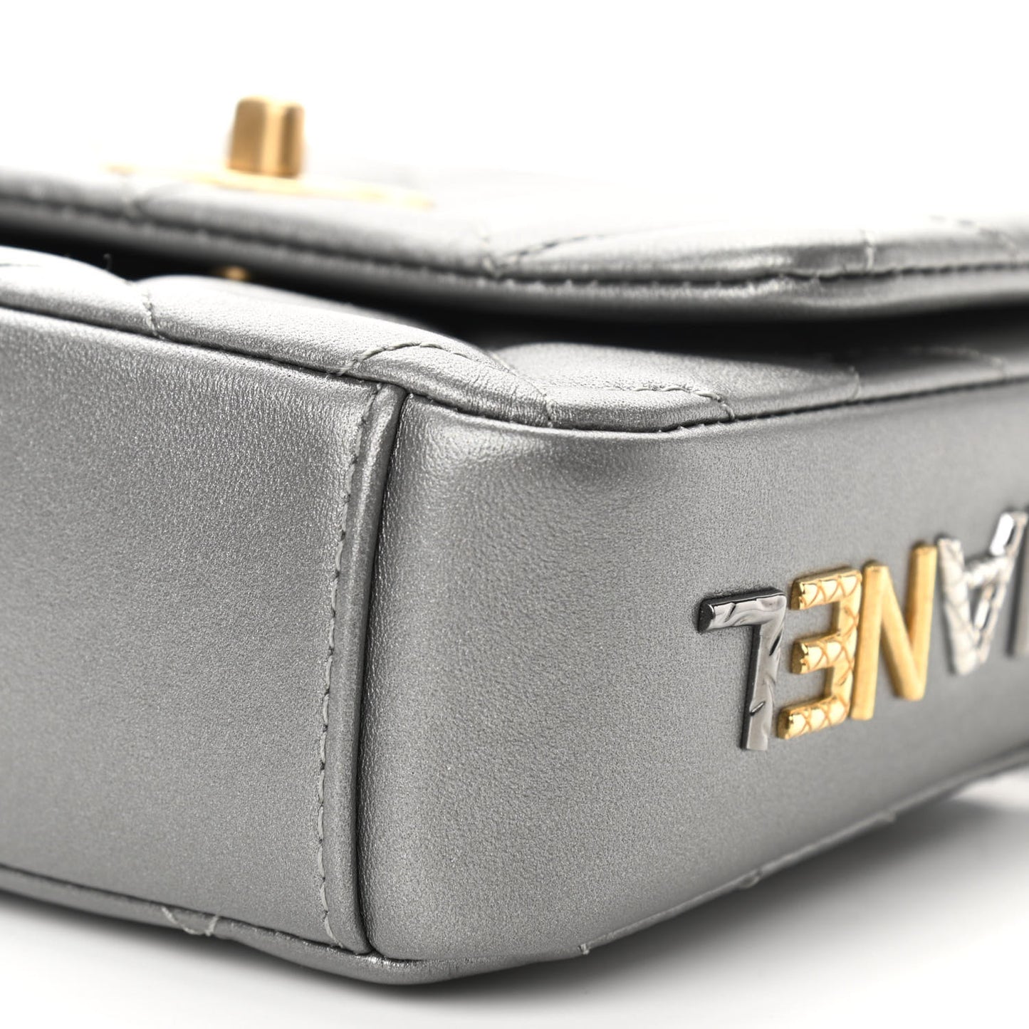 Metallic Lambskin Quilted Mini Side Note Flap Grey