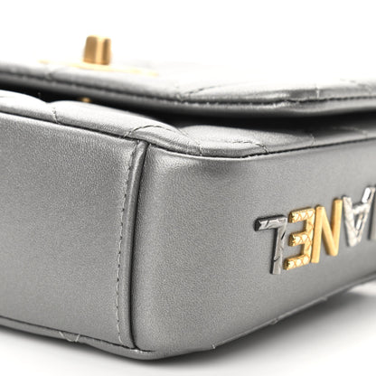 Chanel Metallic Lambskin Quilted Mini Side Note Flap Grey 9 of 10