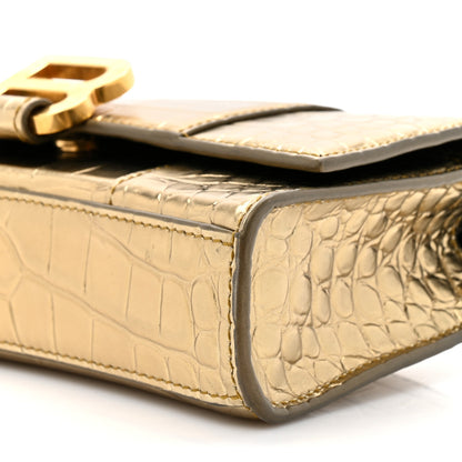 Balenciaga Metallic Calfskin Crocodile Embossed Hourglass Chain Bag Gold 10 of 12